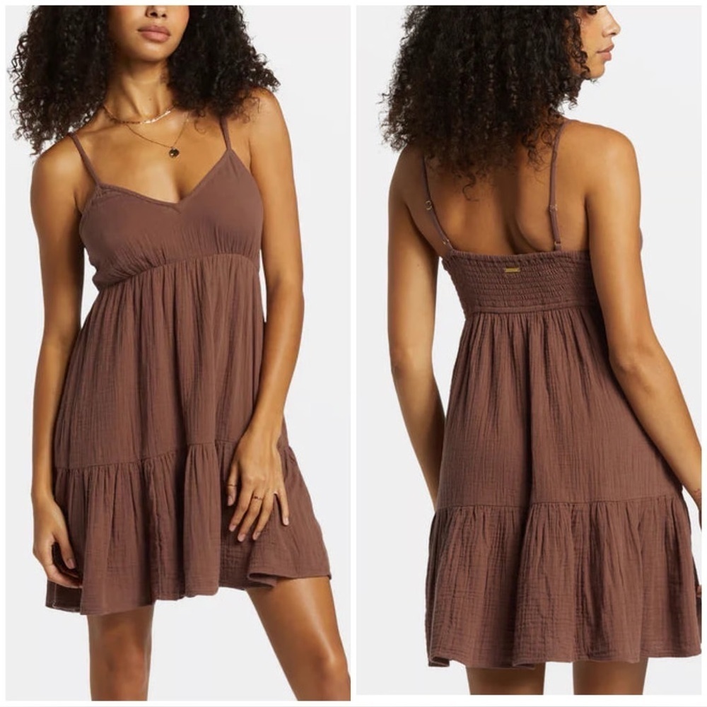 NEW Billabong Wave After Wave Gauze Mini Dress Coastal Boho Earthy Beachcore S